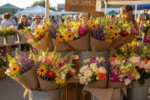 market bouquets in summer